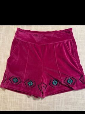 Velvet Magenta Embroidered Shorts